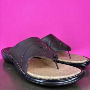 Sofft Brown Leather Flower Cutout Toe Post Sandal US 9